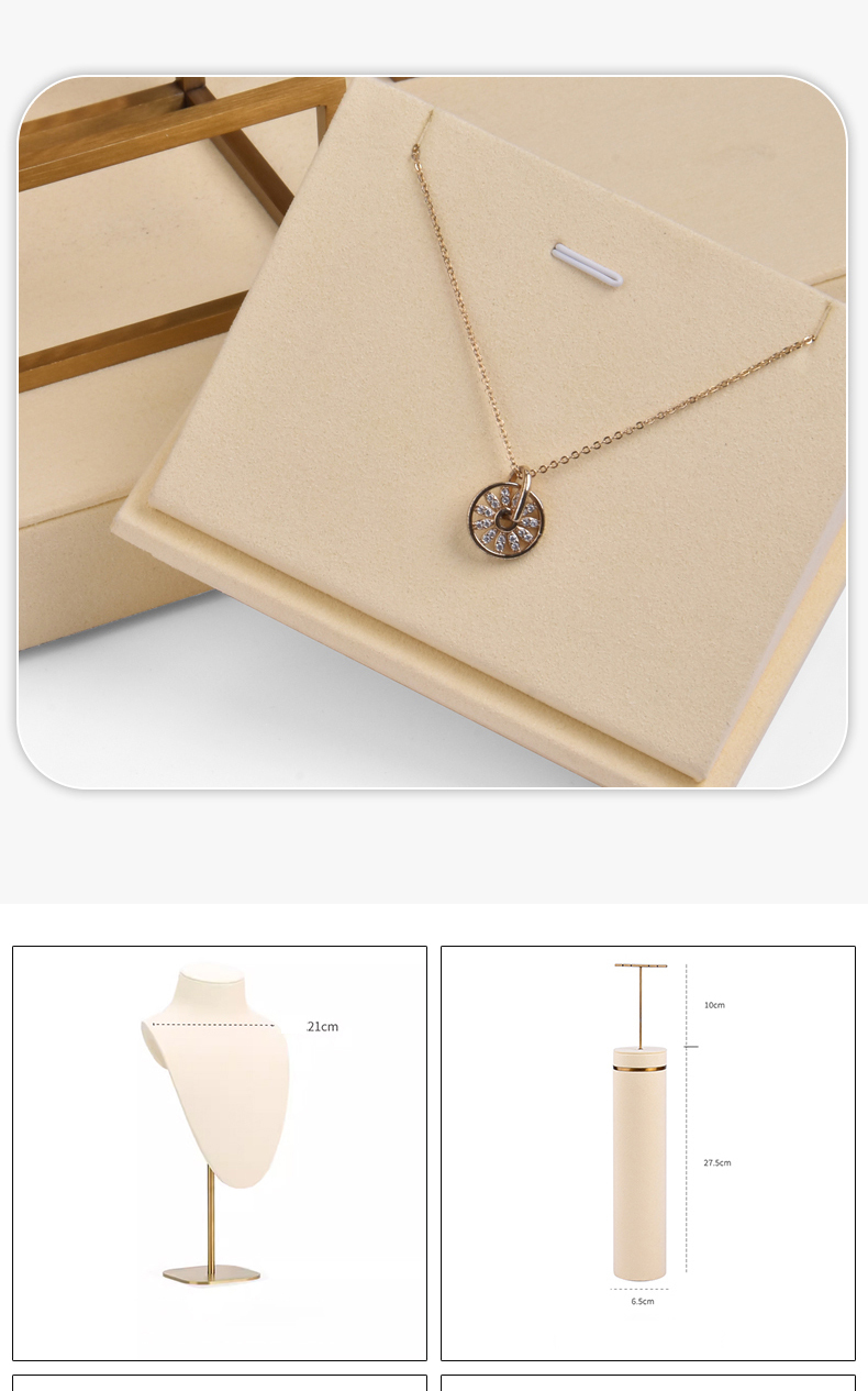 Fadeli Customized Logo Unique High-end White Microfiber Metal Necklace Jewelry Packaging Display Set Luxurious