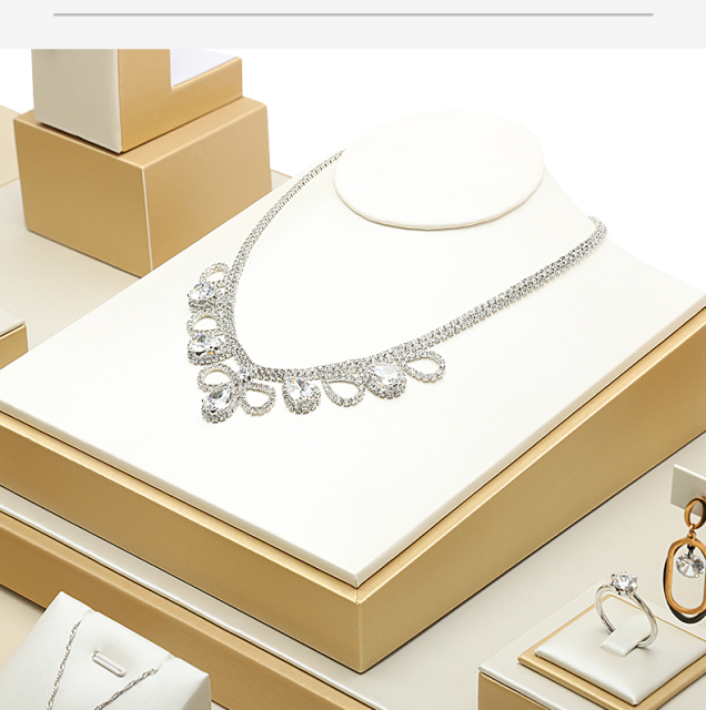 Yellow PU Leather Jewelry, Jade Display Prop, Window Creative Decoration, Ring Pendant Jewelry Rack Display Set