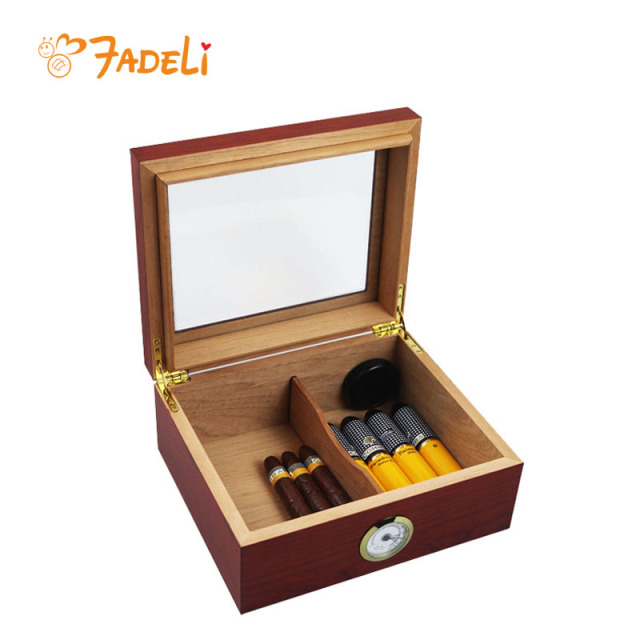 FADELI Personalized Wooden Cigar Humidor Glass Top Wooden Cigar Box Custom logo Wooden Cigar Box Wholesale