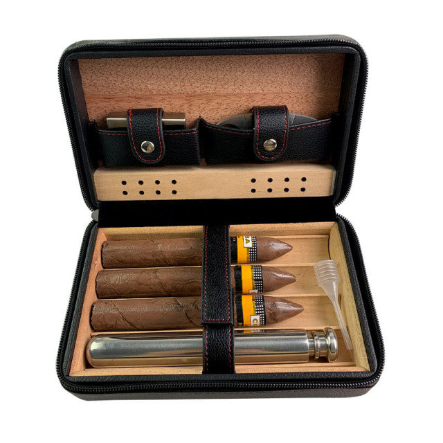 FADELI Hot Sale Luxury High End Cigar Cedar Wood Humidor Portable Travel Case Custom Logo Leather Cigar Box Humidor Case