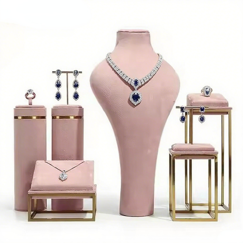FADELI Factory-customized Suede Leather Jewelry Display Stand for Necklace Bracelet Ring Metal Jewelry Display Props