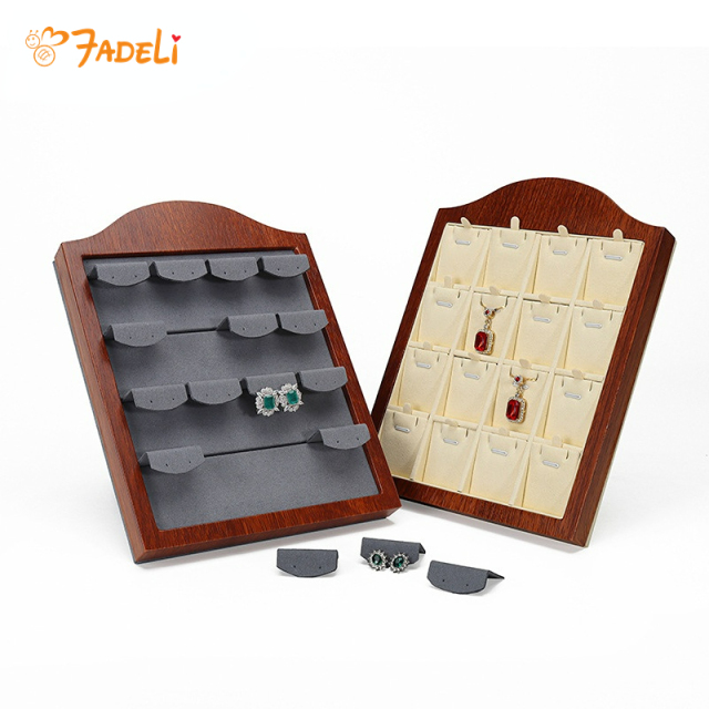 FADELI Factory Customized Wooden Frame Microfiber Earring Display Stand Ring Display Stand Pendant Display Trays Racks Holder