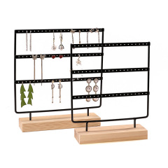 FADELI Factory Customized Metal 3 Layer Earring Display Stand Wooden Base Earrings Rack Organizer Holder