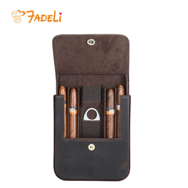 FADELI Genuine Leather Cigar Travel Bag Cigars Humidor Box Portable Cigar Case 4 Slot Custom Logo Wholesale
