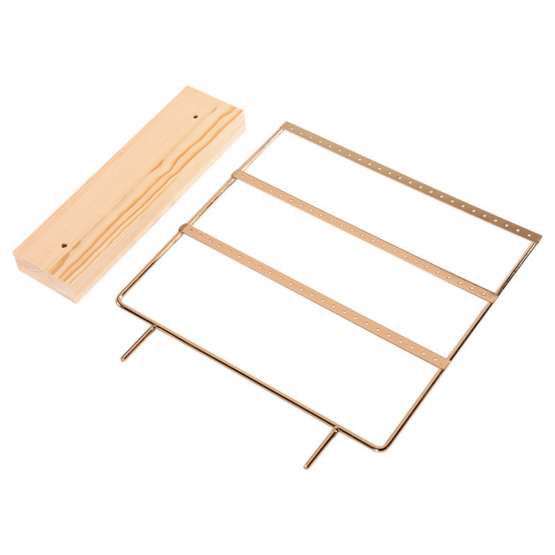 FADELI Factory Customized Metal 3 Layer Earring Display Stand Wooden Base Earrings Rack Organizer Holder