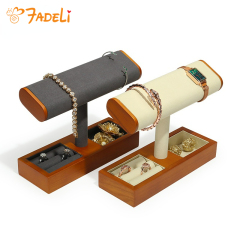 FADELI New T-Shaped Microfiber Wooden Watch Display Stand Jewelry Display Holder for Watch Necklace Bracelets Storage and Display