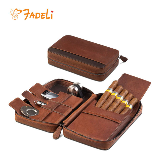 FADELI Leather Cigar Case Portable Travel Cigar Box Humidor Waterproof Cigar Bag Custom Logo Wholesale