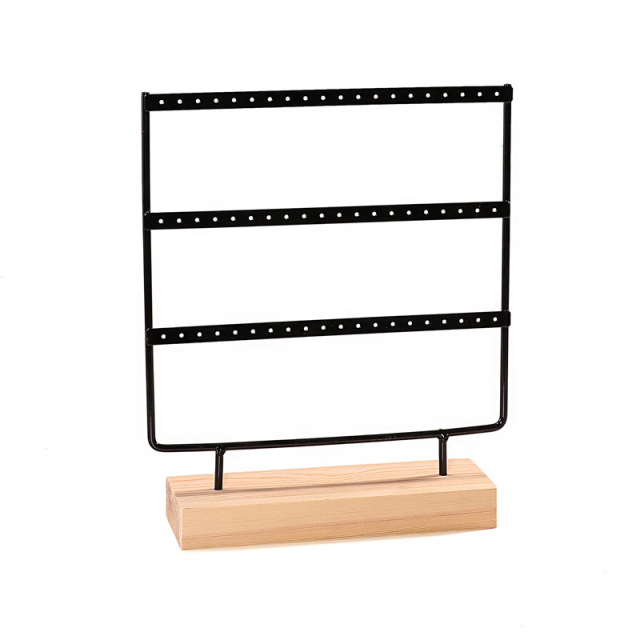 FADELI Factory Customized Metal 3 Layer Earring Display Stand Wooden Base Earrings Rack Organizer Holder