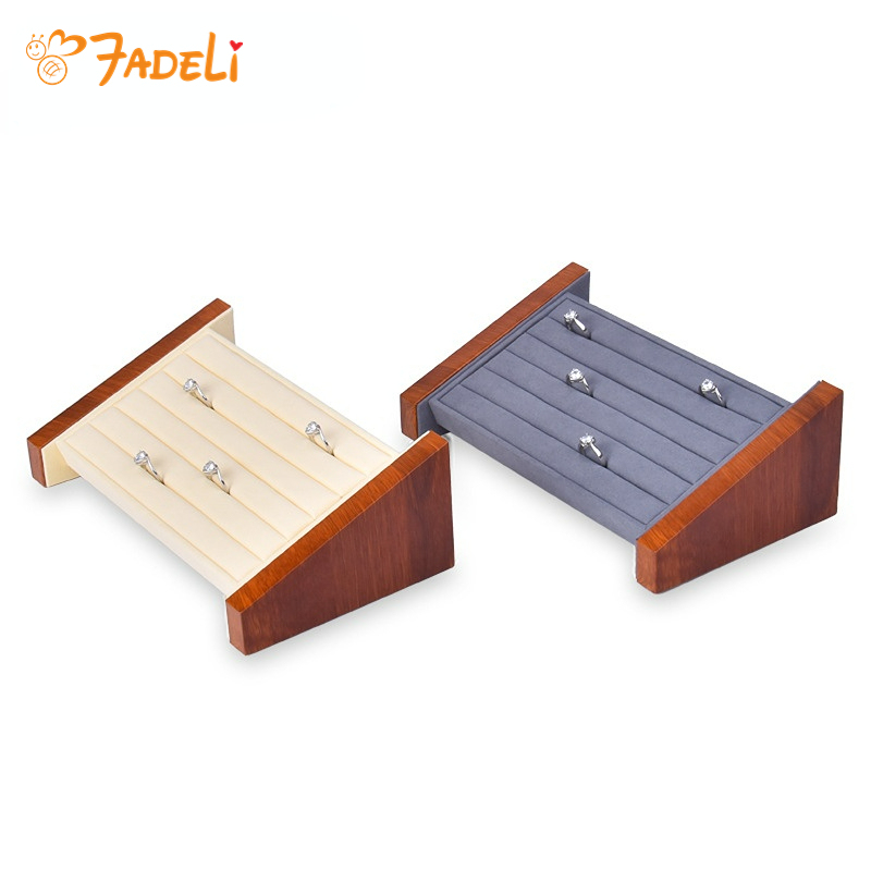 Fadeli Factory Customized Wooden Jewelry Display Stand Jewelry Ring Display Holder Rack Beige Gray