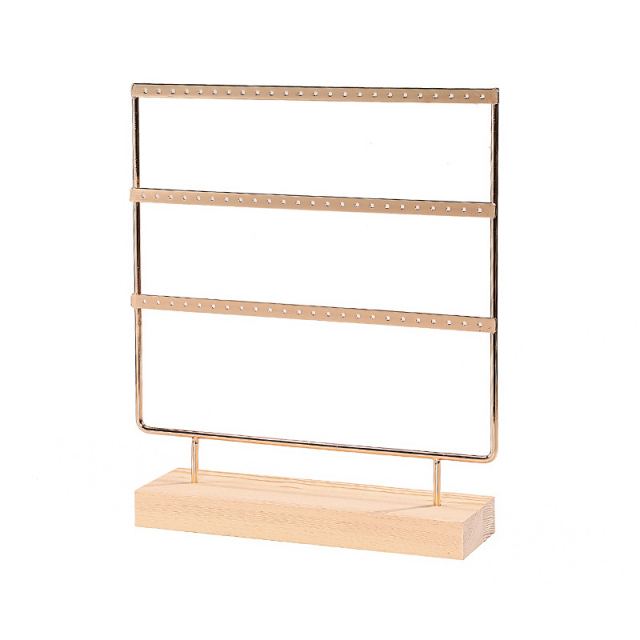 FADELI Factory Customized Metal 3 Layer Earring Display Stand Wooden Base Earrings Rack Organizer Holder