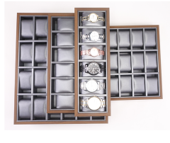 FADELI Factory Customized High-end 6 12 24 30 Slots Walnut Wooden Watch Storage Tray Watch Display Organizer Tray