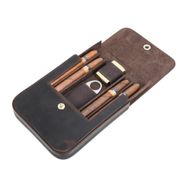 FADELI Genuine Leather Cigar Travel Bag Cigars Humidor Box Portable Cigar Case 4 Slot Custom Logo Wholesale