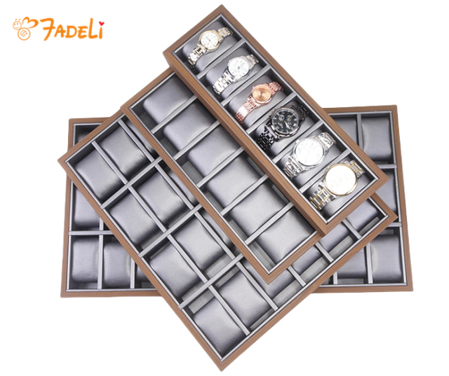 FADELI Factory Customized High-end 6 12 24 30 Slots Walnut Wooden Watch Storage Tray Watch Display Organizer Tray