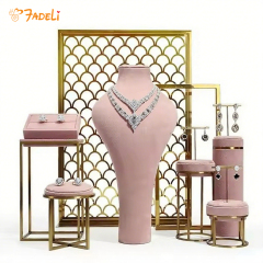 FADELI Factory-customized Suede Leather Jewelry Display Stand for Necklace Bracelet Ring Metal Jewelry Display Props
