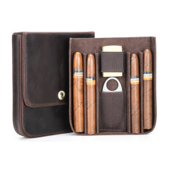 FADELI Genuine Leather Cigar Travel Bag Cigars Humidor Box Portable Cigar Case 4 Slot Custom Logo Wholesale