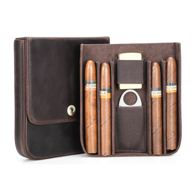 FADELI Genuine Leather Cigar Travel Bag Cigars Humidor Box Portable Cigar Case 4 Slot Custom Logo Wholesale