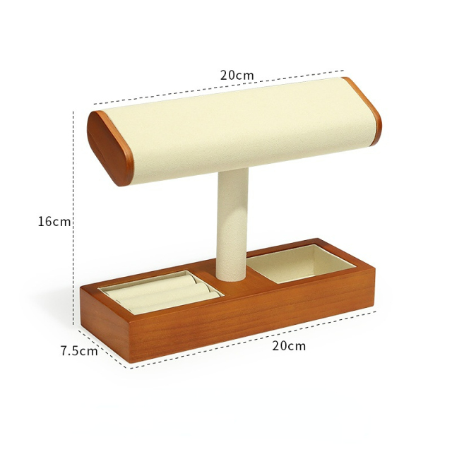 FADELI New T-Shaped Microfiber Wooden Watch Display Stand Jewelry Display Holder for Watch Necklace Bracelets Storage and Display