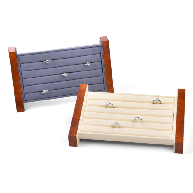 FADELI Factory Customized Wooden Jewelry Display Stand Jewelry Ring Display Holder Rack Beige Gray