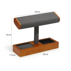 FADELI New T-Shaped Microfiber Wooden Watch Display Stand Jewelry Display Holder for Watch Necklace Bracelets Storage and Display