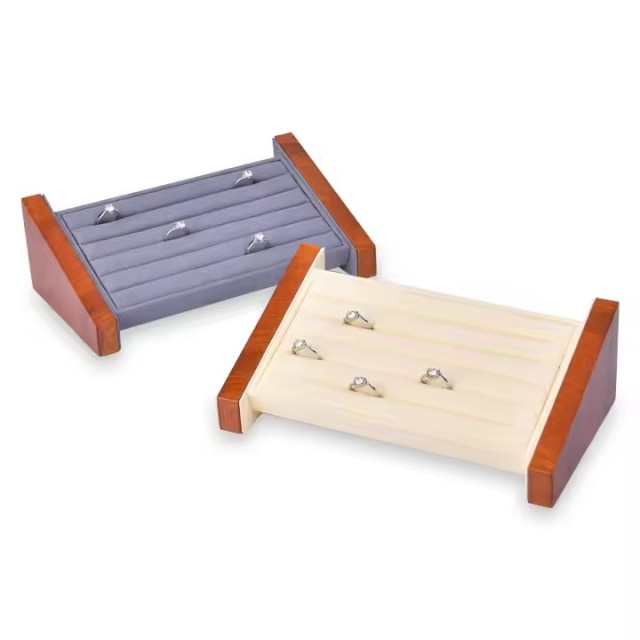 FADELI Factory Customized Wooden Jewelry Display Stand Jewelry Ring Display Holder Rack Beige Gray
