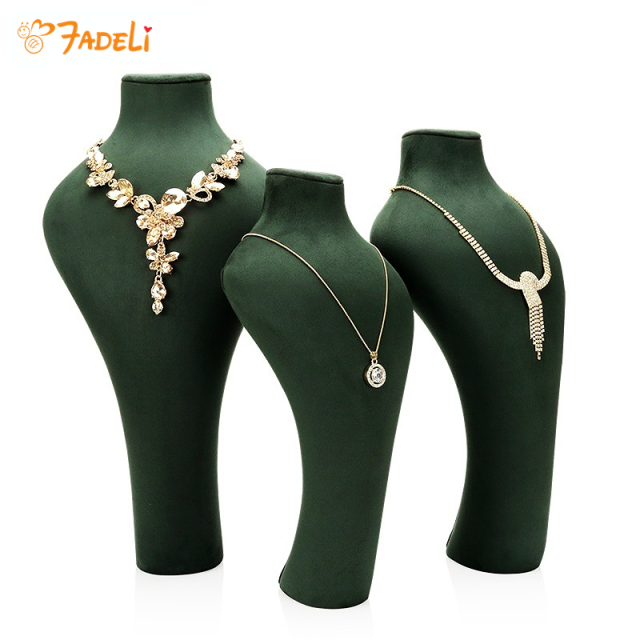 FADELI New Arrival High-end PU Velvet Microfiber Jewelry Display Props Necklace Display Stand Dark Green