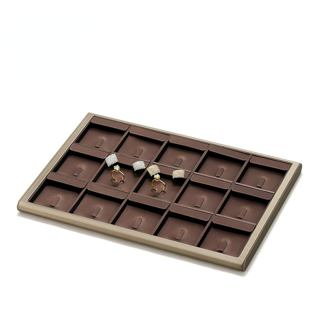 FADELI New High-end PU Jewelry Display Trays Jewelry Rack Holder for Necklace Chain Ring Earrings Bracelet Coffee