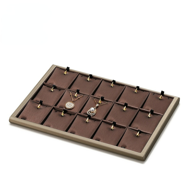 FADELI New High-end PU Jewelry Display Trays Jewelry Rack Holder for Necklace Chain Ring Earrings Bracelet Coffee