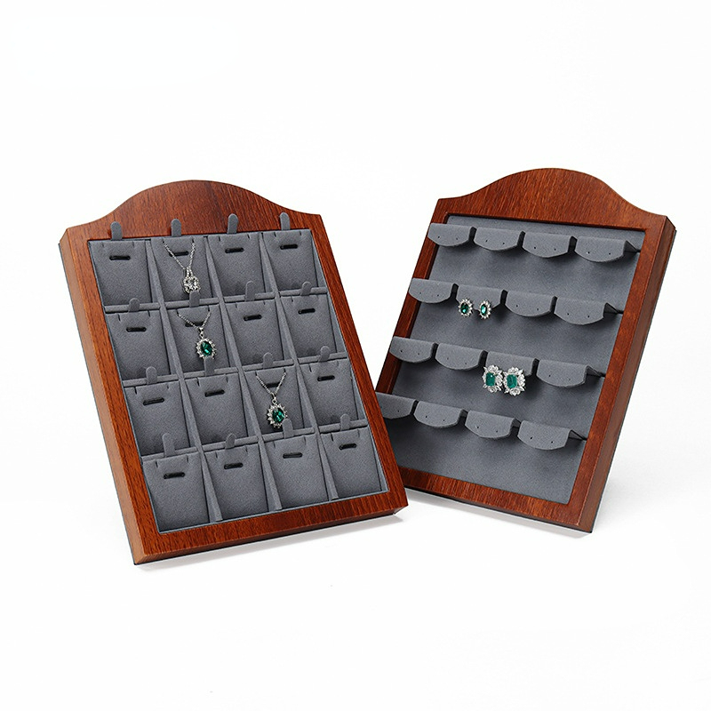 FADELI Factory Customized Wooden Frame Microfiber Earring Display Stand Ring Display Stand Pendant Display Trays Racks Holder