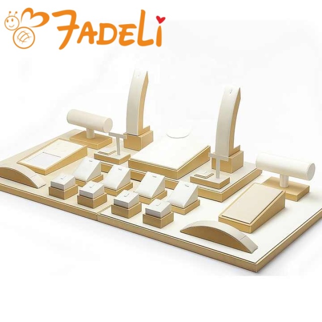 Yellow PU Leather Jewelry, Jade Display Prop, Window Creative Decoration, Ring Pendant Jewelry Rack Display Set