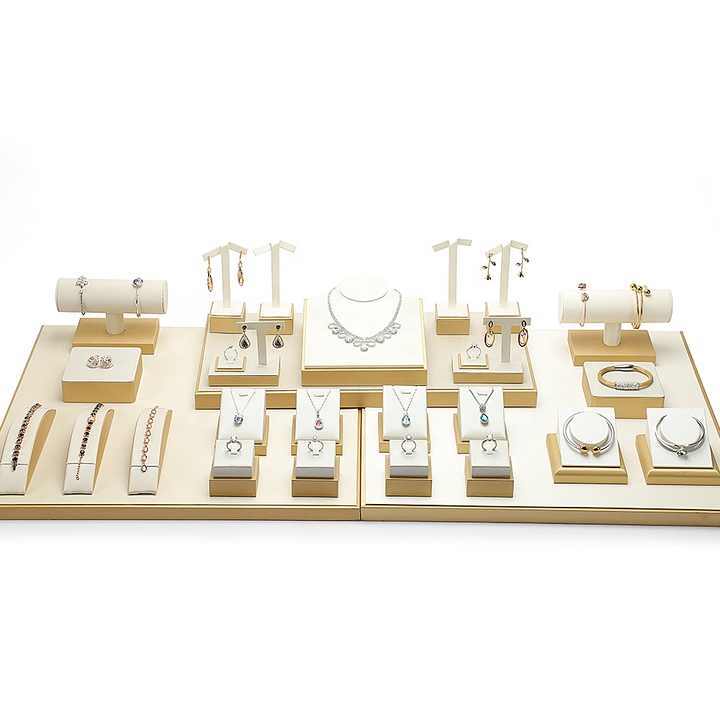 Yellow PU Leather Jewelry, Jade Display Prop, Window Creative Decoration, Ring Pendant Jewelry Rack Display Set