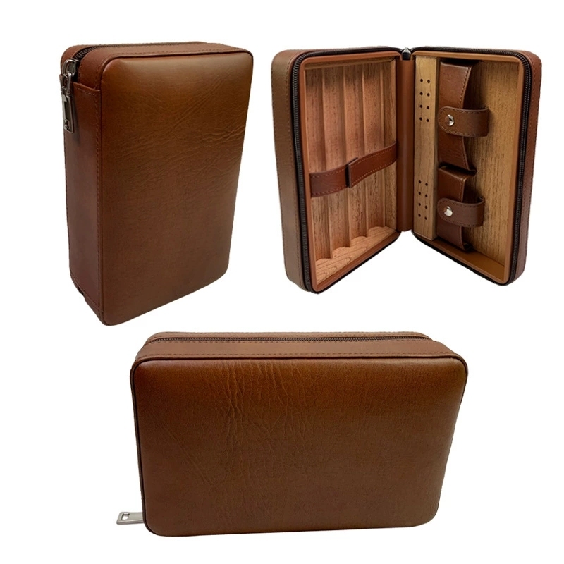 FADELI Hot Sale Luxury High End Cigar Cedar Wood Humidor Portable Travel Case Custom Logo Leather Cigar Box Humidor Case