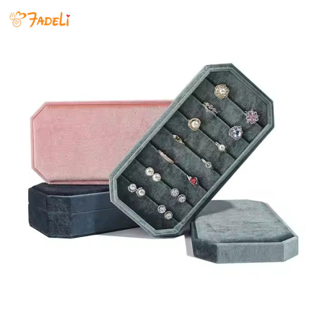 FADELI New Octagon Velvet Jewelry Display Tray Rings Display Tray Earrings Rings Storage Boxes