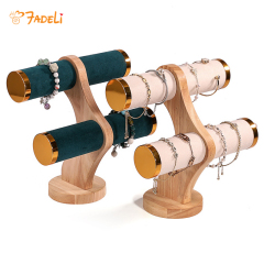 FADELI Portable T-Bar Wood Jewelry Display Stand Watch Stand 2 Layer Bracelet Display Stand