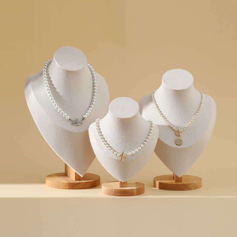 FADELI Factory Customized Jewelry Necklace Display Busts Solid Wood Stand Microfiber Jewelry Display Props Mannequin Stand