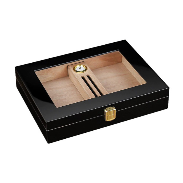 FADELI Wooden Cigar Humidor Glass Top Wooden Cigar Box Matte Finished Custom logo Wooden Cigar Humidor Box
