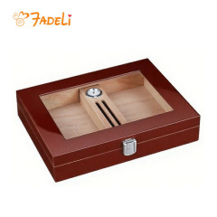 FADELI Wooden Cigar Humidor Glass Top Wooden Cigar Box Matte Finished Custom logo Wooden Cigar Humidor Box