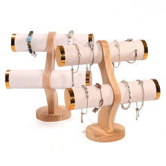 FADELI Portable T-Bar Wood Jewelry Display Stand Watch Stand 2 Layer Bracelet Display Stand