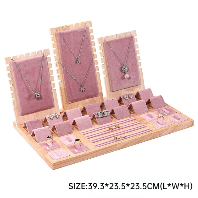 FADELI New Solid Wood Jewelry Display Tray Jewelry Display Stand Velvet/PU Leather Jewelry Display Props for Necklace Bracelet Ring