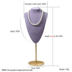 FADELI New Metal Microfiber Extendable Necklace Bust Jewelry Display Stand Necklace Display Mannequin Purple