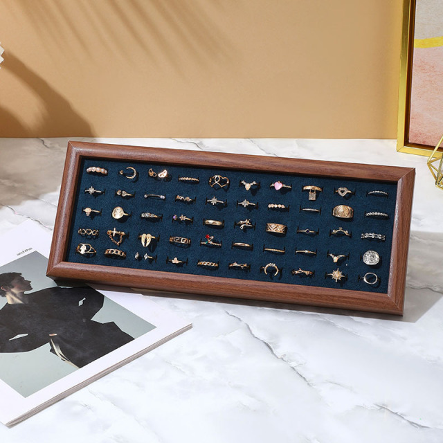 FADELI Wholesale Jewelry Display Tray Wood Pattern Velvet MDF Frame Ring Display Tray Ring Storage