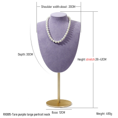 FADELI New Metal Microfiber Extendable Necklace Bust Jewelry Display Stand Necklace Display Mannequin Purple