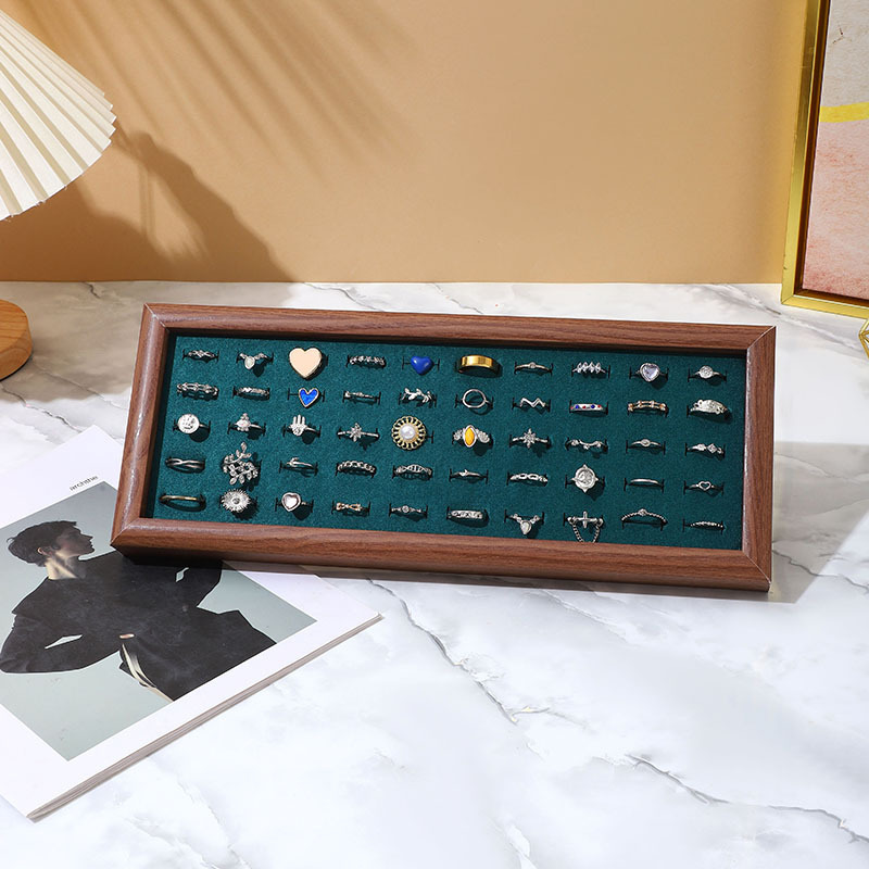 FADELI Wholesale Jewelry Display Tray Wood Pattern Velvet MDF Frame Ring Display Tray Ring Storage