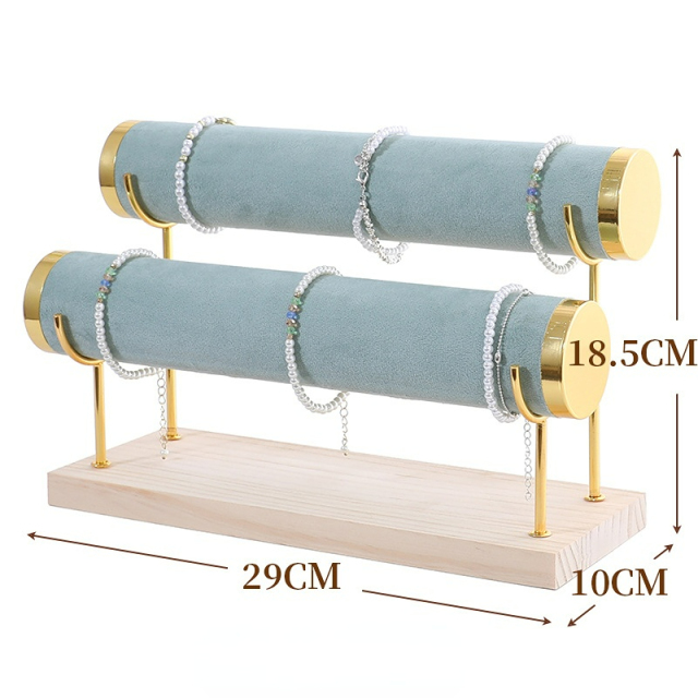 FADELI Factory-Customized Wood Suede PU Metal Jewelry Display Stand for Bracelet Bangle Watch Chain Display Holder Rack