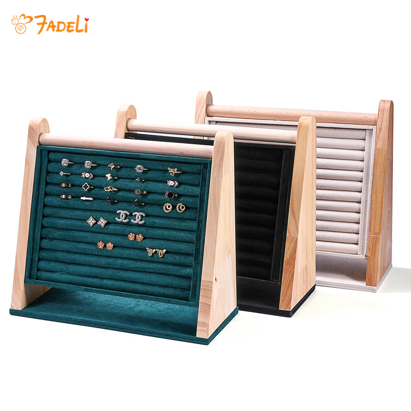 Fadeli Large Capacity Jewelry Display Rack Ring Earring Display Stand Solid Wood Jewelry Display Stand