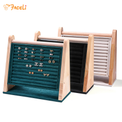 Fadeli Large Capacity Jewelry Display Rack Ring Earring Display Stand Solid Wood Jewelry Display Stand