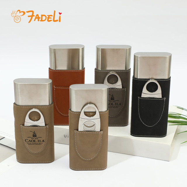 FADELI Cigar Case Humidor Custom Logo Pu Leather Wrapped Stainless Steel Cigar Holder Portable Travel Cigar Box Durable Tube