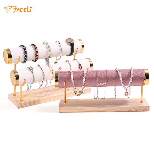 FADELI Factory-Customized Wood Suede PU Metal Jewelry Display Stand for Bracelet Bangle Watch Chain Display Holder Rack