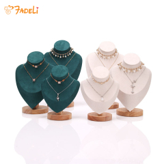FADELI Factory Customized Jewelry Necklace Display Busts Solid Wood Stand Microfiber Jewelry Display Props Mannequin Stand