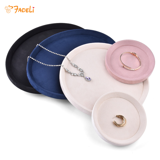 FADELI New Velvet Jewelry Display Tray Round Oval-shaped Jewelry Organizer Rack Holder for Necklace Chain Ring Earrings Bracelet