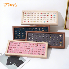 FADELI Wholesale Jewelry Display Tray Wood Pattern Velvet MDF Frame Ring Display Tray Ring Storage